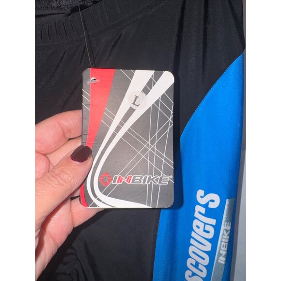 NWT INBIKE Mens Cycling Compression Pants Black & Blue Large Pads Discovery Logo - Picture 8 of 14